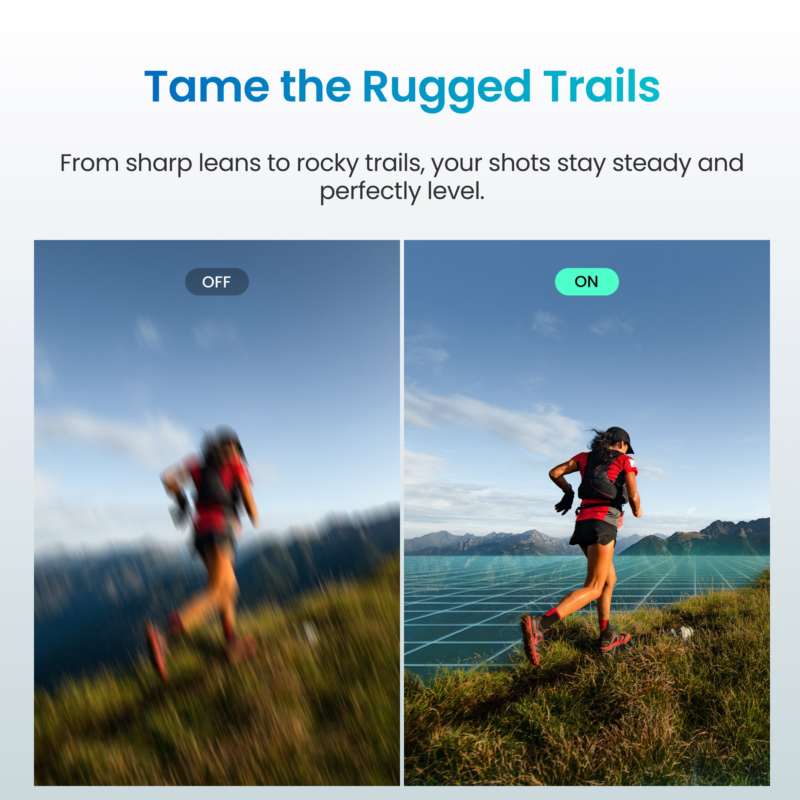 Xtra Atto MotionMaster stabilization and TiltGuard horizon leveling comparison test on rugged trail